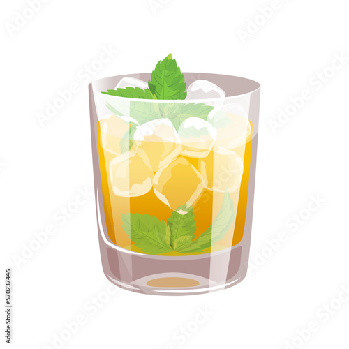 Cocktail "Mint julep".Classic alcoholic cocktail with bourbon, mint, ice.Vector illustration.