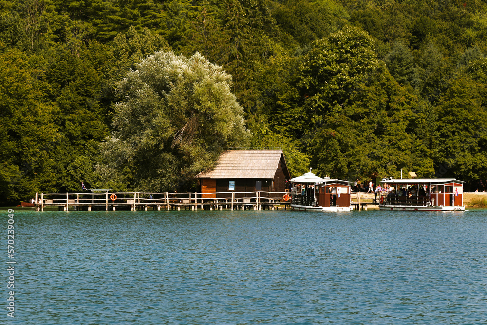 Obraz premium A pier in Plitvice Lakes National Park, Croatia.