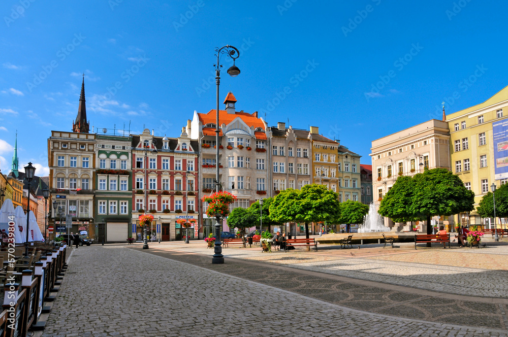 Tenements on the market square. Walbrzych, Lower Silesian Voivodeship, Poland.