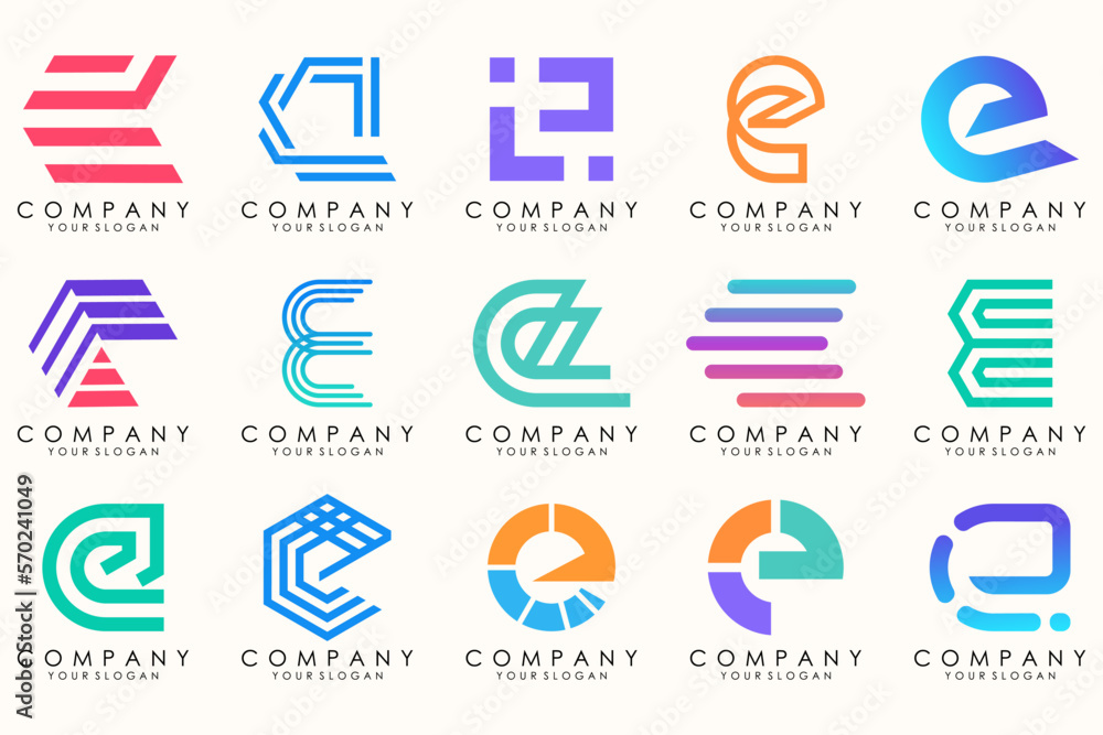 Abstract logos mega collection with letters E. Geometrical abstract logos Abstract logos mega collection with letters E. Geometrical abstract logos