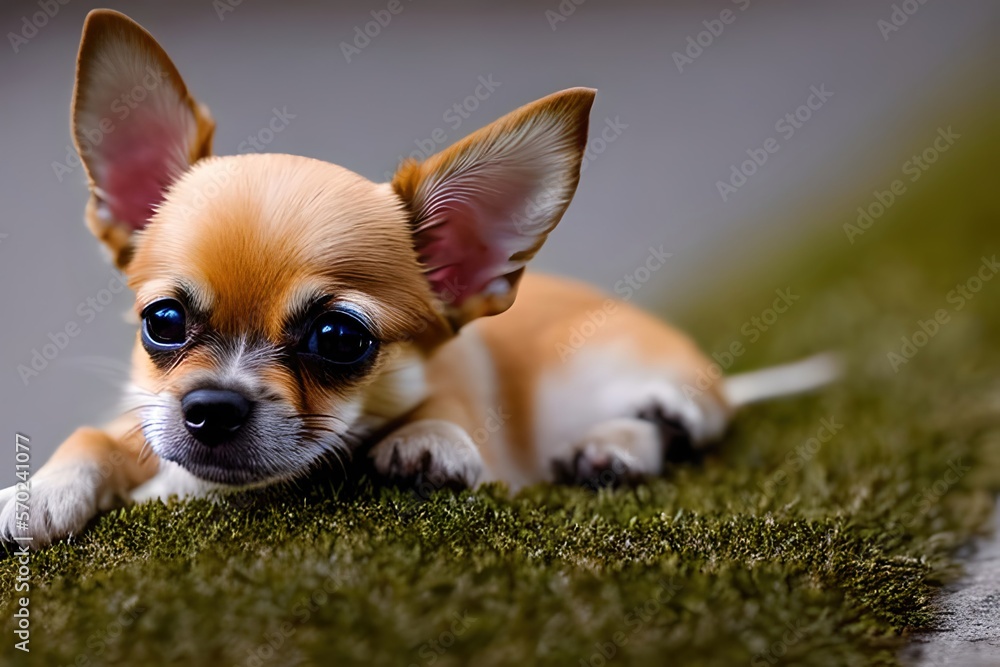 Cute puppy dog ​​portrait of the breed of Chihuahua. Chihuahueño. Close up. Beautiful dog photo ideal for advertising spot, banner and advertising. Generative Ai
