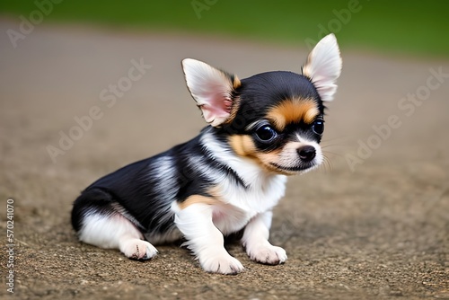 Cute puppy dog ​​portrait of the breed of Chihuahua. Chihuahueño. Close up. Beautiful dog photo ideal for advertising spot, banner and advertising. Generative Ai 