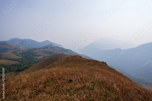 beautiful view of Western ghats mountain range seen from Devarmane Peak  Karnataka  India.