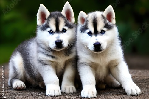 Cute puppy dog       portrait of the breed of Siberian Husky Close up. Beautiful dog photo ideal for advertising spot  banner and advertising. Generative Ai 
