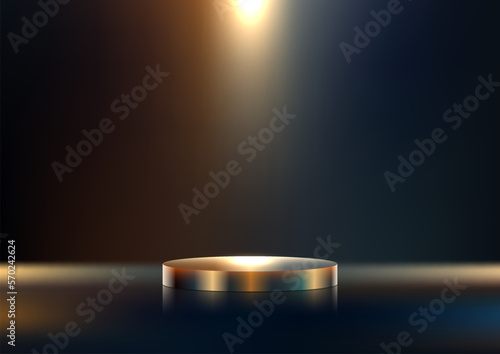 3D realistic studio room luxury style shiny golden metallic podium stand