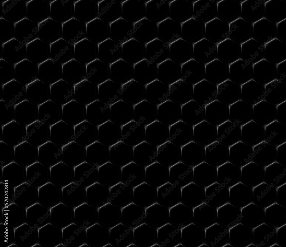 3D illustration seamless texture black grid of steel hexagons 3D illustration seamless texture black grid of steel hexagons