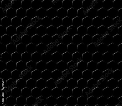 3D illustration seamless texture black grid of steel hexagons