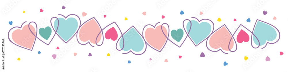 Design of a banner with colorful hearts on white background. Mother’s Day, Women’s Day, and Valentine’s Day decorations. Vector