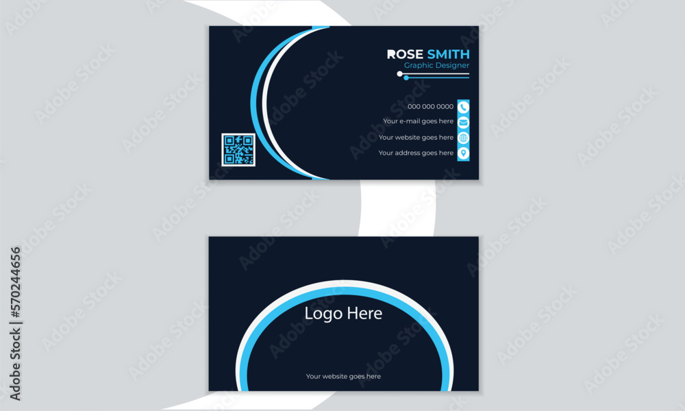 Fototapeta premium Creative and Clean Business Card Template. Elegant minimalistic clean dark blue business card Vector double-sided.