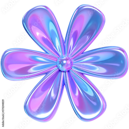 3D flower holographic. transparent background