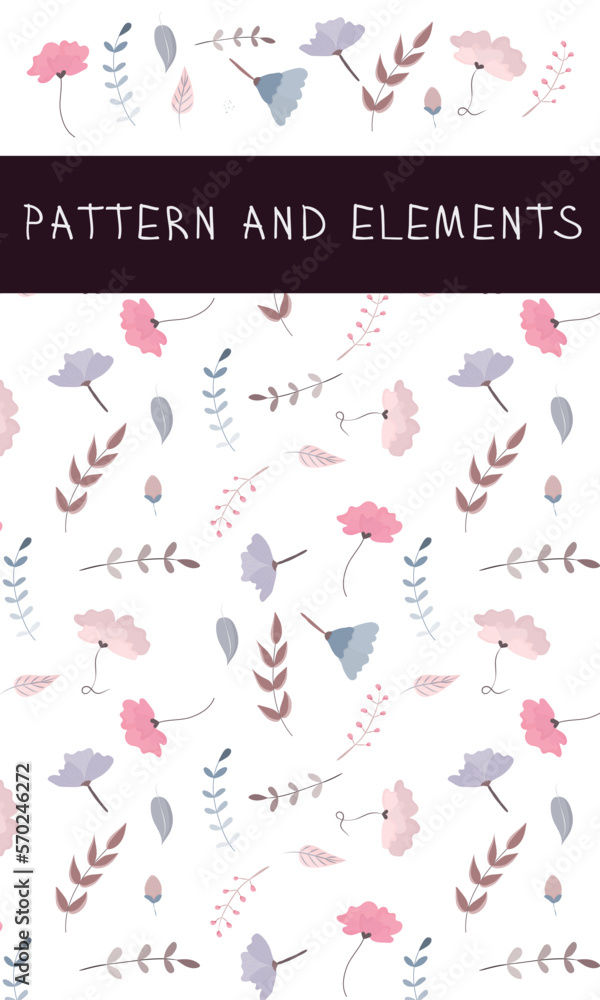 Set of vector flowers. Seamless pattern. 