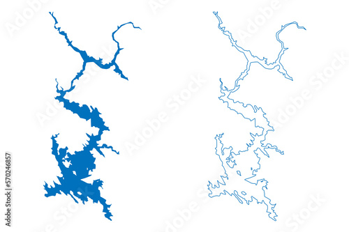 Lake Don Pedro Reservoir (United States of America, North America, us, usa, California) map vector illustration, scribble sketch New Don Pedro Dam map