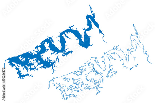 Lake Douglas Reservoir (United States of America, North America, us, usa, Tennessee) map vector illustration, scribble sketch Douglas Dam map