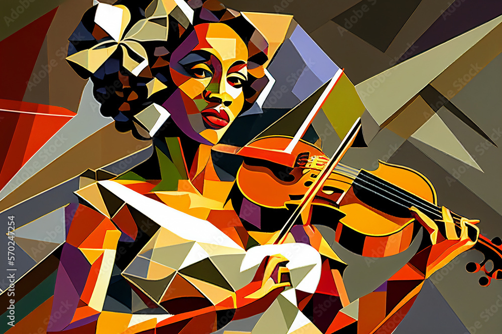 AfroAmerican female jazz musician violinist playing a violin or viola