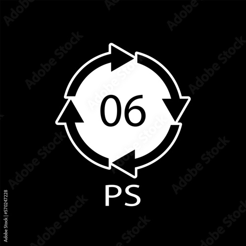 PS 06 recycling code symbol. Plastic recycling vector polystyrene sign.