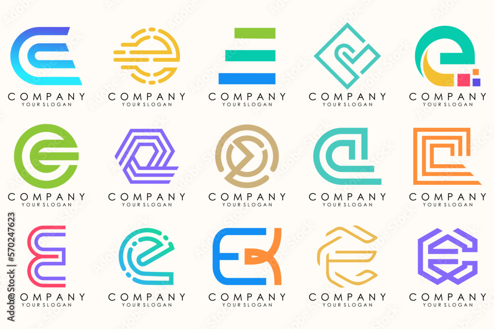 Abstract logos mega collection with letters E. Geometrical abstract logos Abstract logos mega collection with letters E. Geometrical abstract logos