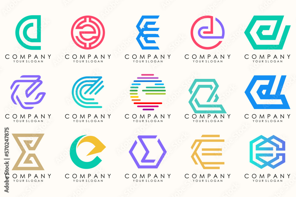 Abstract logos mega collection with letters E. Geometrical abstract logos Abstract logos mega collection with letters E. Geometrical abstract logos