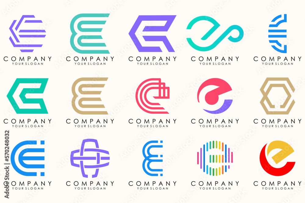 Abstract logos mega collection with letters E. Geometrical abstract logos Abstract logos mega collection with letters E. Geometrical abstract logos