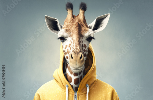 Portrait of a giraffe in sportswear realistic, fitness  athlete, generative ai