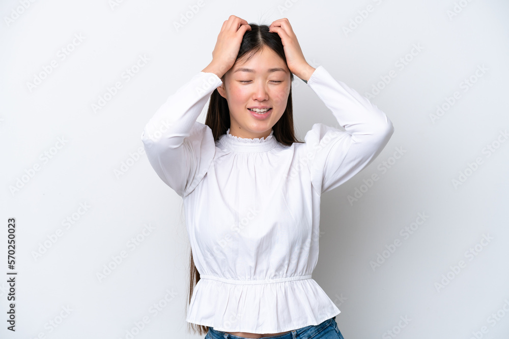 Young Chinese woman isolated on white background laughing Young Chinese woman isolated on white background laughing