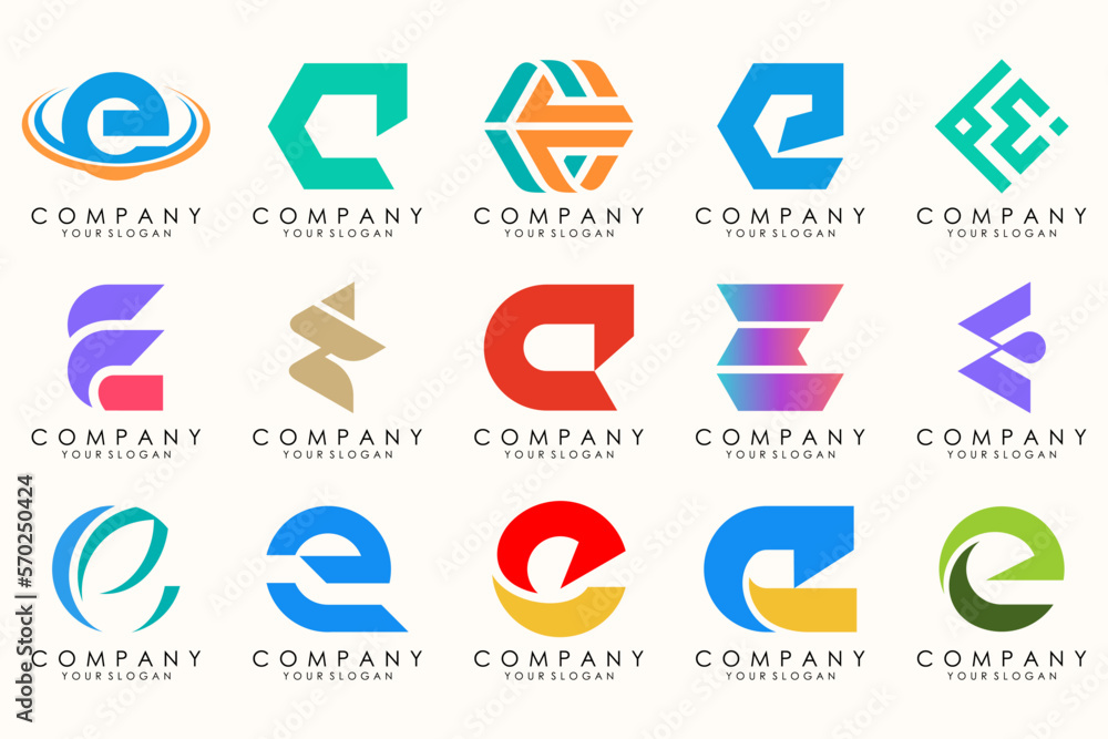 Abstract logos mega collection with letters E. Geometrical abstract logos Abstract logos mega collection with letters E. Geometrical abstract logos