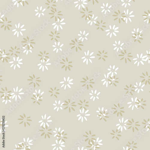 Soft Beige Monochrome Florals Texture Background Vector Seamless Pattern