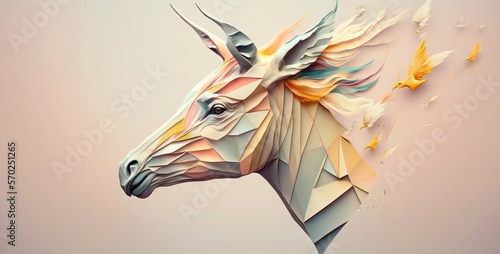 Horse animal abstract illustration minimalistic geometric background generative ai in pastel colors