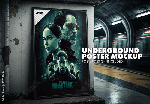 Underground metro poster design mockup