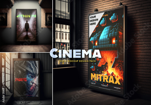 Movie poster design mockup with generative ai background
