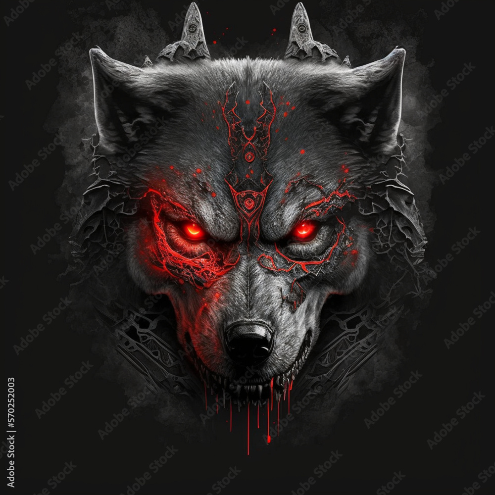Angry wolf with red eyes on a black background. a with blood on a black background Stock Illustration Adobe Stock