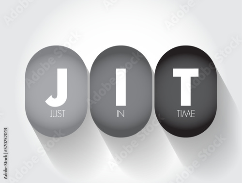 JIT Just in time - inventory management method in which goods are received from suppliers only as they are needed, acronym text concept background