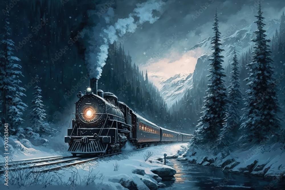 Fantasy train across a winter wilderness. They enjoyed dining while