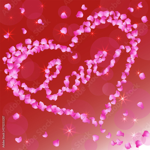 Valentine card.Hearts of rose petals.Valentine's Day background.