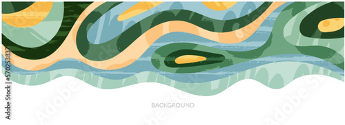 Abstract aesthetic eco green collage banner design. Sustainability environmental green textured background vector illustration. Bright color horizontal landscape. Panoramic meadow view, abstract hill