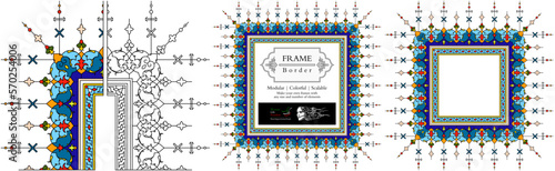 Frame mandala persian arabic turkish islamic hindi indian tibetan traditional colorful vector pattern texture vintage ornate retro elegant ornamental borders frames floral ornaments tazhib 08-v1