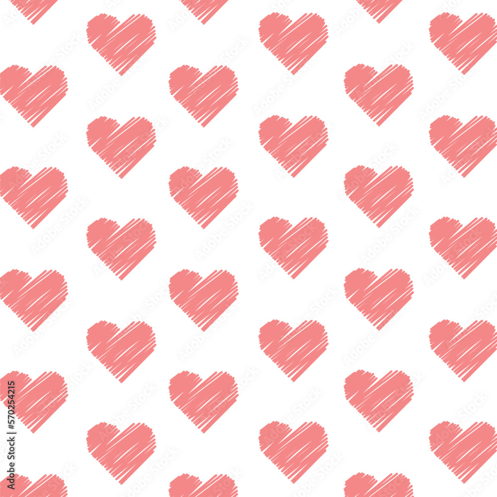 Hearts drawn by hand pattern. Vector illustration.