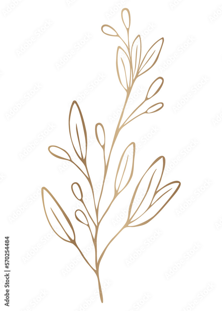 Elegant golden branch. Botanical decor for beauty, wedding invitation card. Elegant golden branch. Botanical decor for beauty, wedding invitation card.