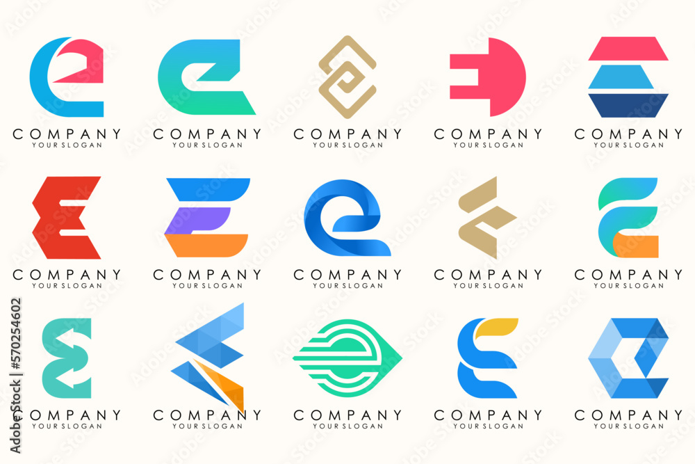 Abstract logos mega collection with letters E. Geometrical abstract logos Abstract logos mega collection with letters E. Geometrical abstract logos