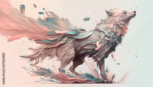 Fototapeta Naklejka Na Ścianę i Meble -  Wolf with wings animal abstract wallpaper in pastel colors generative ai 