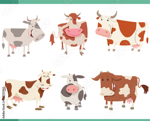 cartoon funny cows farm animal characters set