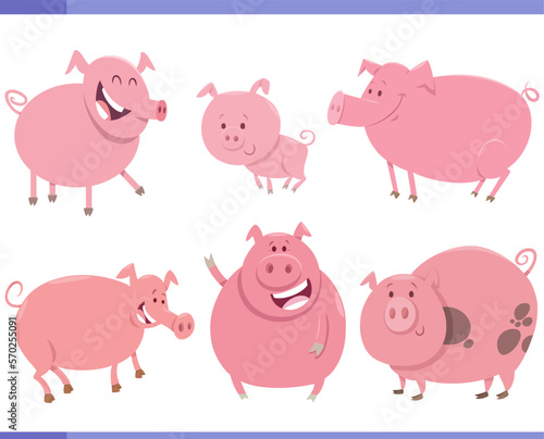 cartoon funny pigs farm animal characters set