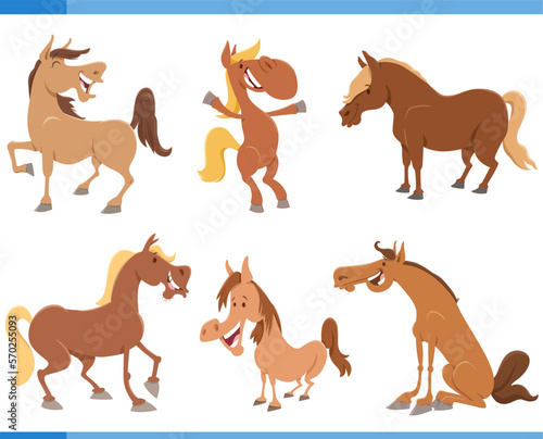 cartoon funny horses farm animal characters set