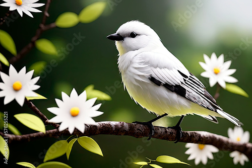 White cute fluffy kawaii bird. Digital painting art. Generative AI