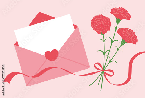 vector background with a bouquet of carnations and a letter for banners, cards, flyers, social media wallpapers, etc.