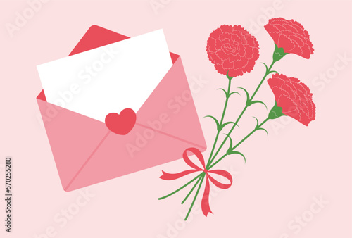 vector background with a bouquet of carnations and a letter for banners, cards, flyers, social media wallpapers, etc.