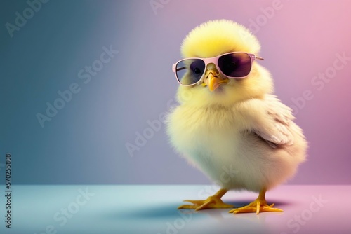 Print op canvas Sweet and funny baby chick wearing in fashion sunglasses