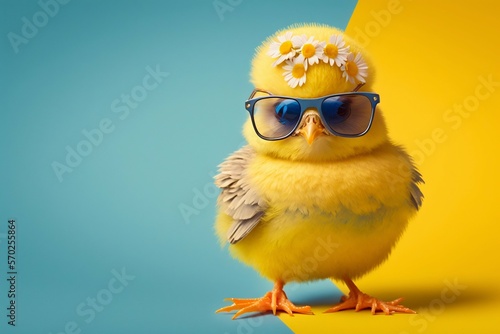 Sweet and funny baby chick wearing in fashion sunglasses. Generative AI