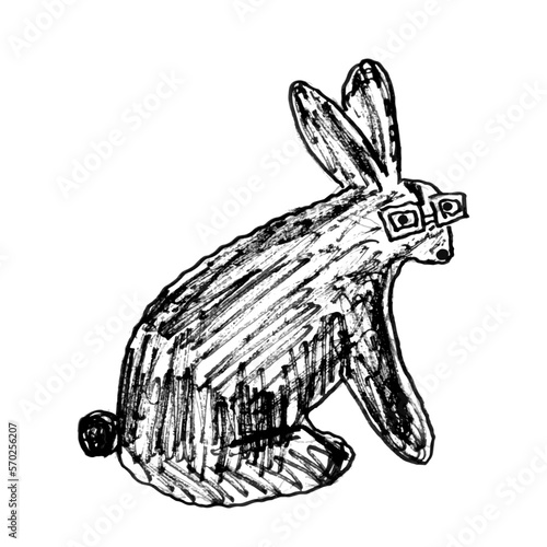 Rabbit minimalist hand drawing simple liner. Doodle rabbit illustration. Vector image. 