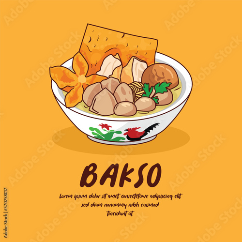 Hand drawn Indonesia traditional food bakso illustration