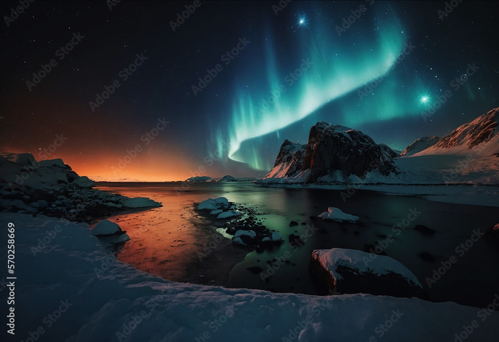 Naklejka premium northern lights in forest